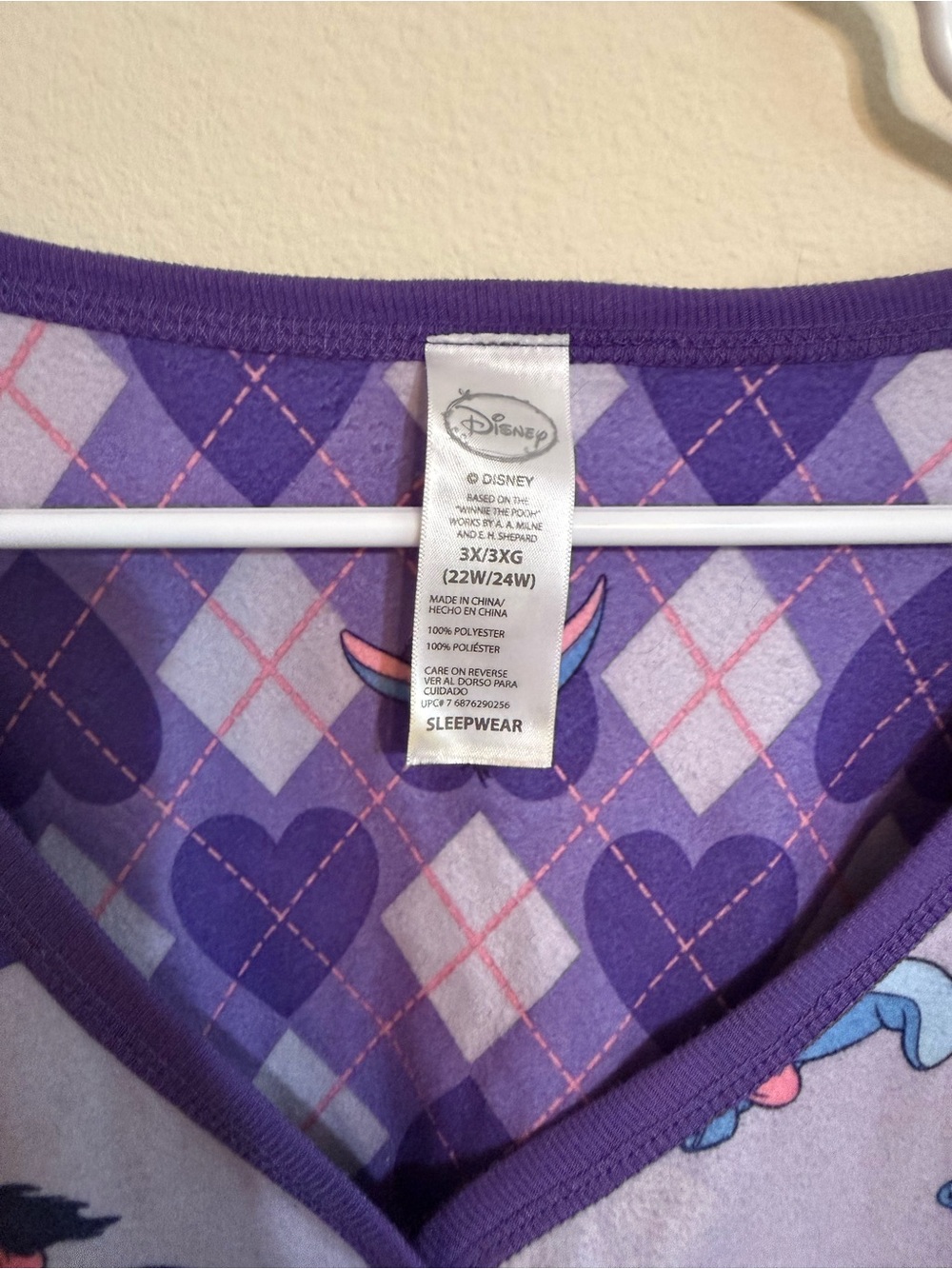 Disney Store Eeyore Purple Heart Long Sleeve Nightshirt 3x - Picture 2 of 4